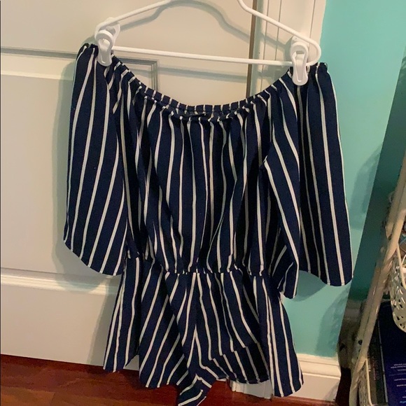 Forever 21 Other - Off the shoulder striped romper(On hold)